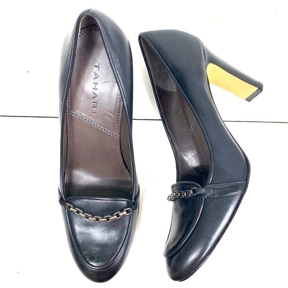 Tahari La Salle chain loafers 7.5  31/2”heel - Picture 2 of 5